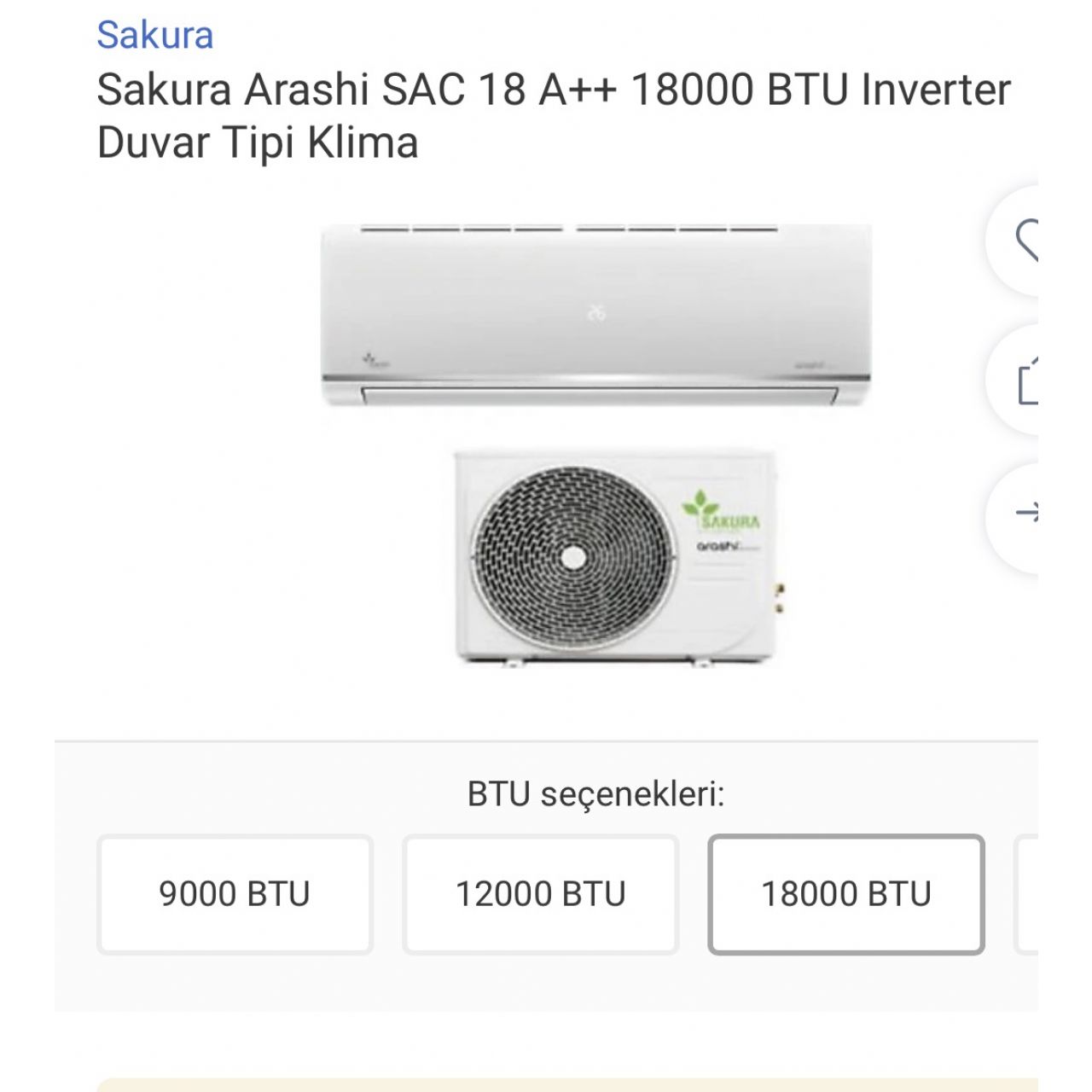 Sakura Arashi SAC 18 A++ 18000 BTU Inverter Duvar Tipi Klima - Görsel 1